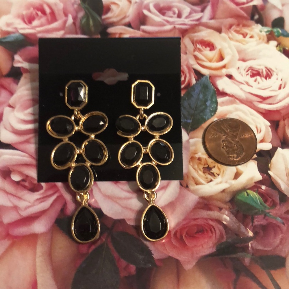 Black and gold drop earrings - Picture 3 of 4